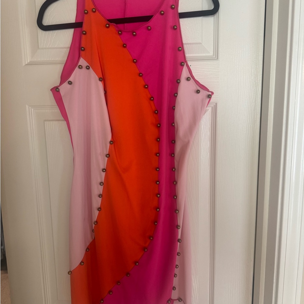 SHEIN Pink and Orange Mini Dress with Stud Accents